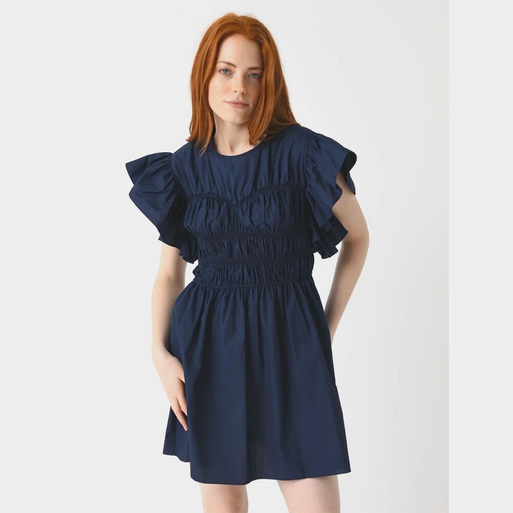MISA Women's Radha Navy Ruffle Smocked Dress Size XS NWT $360 retail